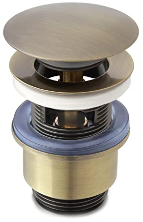 Piletta di Scarico Click-Clack Universale Con Troppo Pieno per Lavabo e Bidet 1 1/4 in Ottone mod. Vajont (Bronzato)