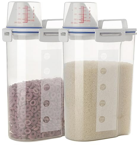 jioko 2.5L Aufbewahrungsbox Küche 2 Set, Vorratsdosen mit Deckel und Griff, Luftdicht Aufbewahrungsbox Schüttdosen zur Aufbewahrung von Reis, Müsli, Nudeln, Mehl, Waschpulver, Katzen und Hundefutter
