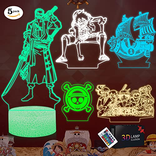 5 in 1 Sets Pirate Ship 3D Cute Night Light, 16 Color Change with Remote Control Lamp, Birthday Xmas Gifts for Kids Boys Girls Teens Friends
