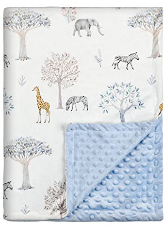 Soarwg Kids Baby Blanket Newborn Gifts, Soft Plush Blankets with Dotted Backing, Fleece Fabric Essentials for Unisex, Toddlers, Boys Girls 75x100cm (Giraffe, Elephant, Zebra), Blue Giraffe (SOD0018)