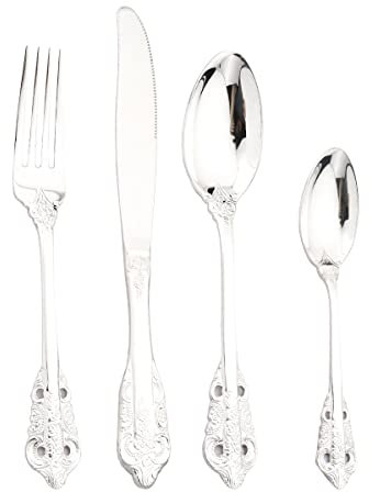 Vaisselle Ensemble Vintage Or Mat et Argenterie, Ensemble de Couverts en Acier Inoxydable 16 pièces pour 4 Personnes, Service de Table pour Ustensiles de Cuisine (Couleur : Argent) little surprise