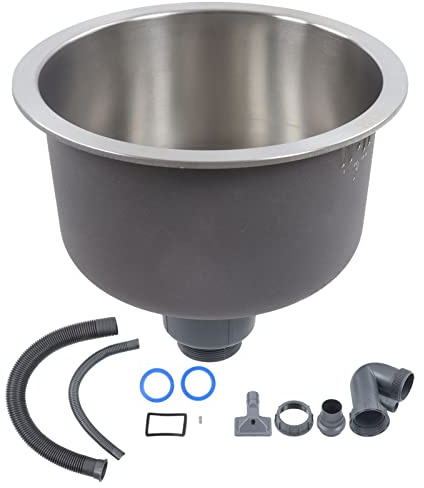 Évier de Cuisine Rond Acier Inoxydable 30cm Mini Évier Encastrable avec Crépine et Raccord de Drain pour Petit Espace Cuisine Camping-Car Studio