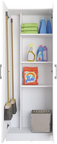 Buyqualia Armario hogar escobero Multiusos Dos Puertas en Color Blanco (Alto 179 cm/Ancho 61 cm/Fondo 32 cm)