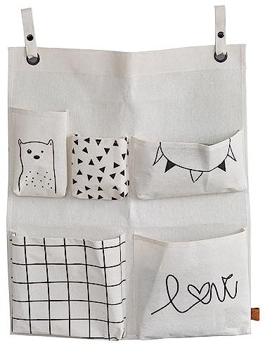 LOVE IT STORE IT Premium Hängeorganizer mit 5 Taschen, Beige | Schrank Organizer mit 5 Taschen aus Stoff, Ideal für Spielzeug, Bücher & Accessoires, 60x50 cm