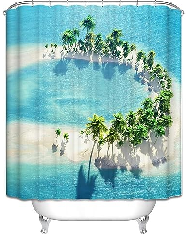 Homxi Duschvorhang Ösen,90 W x 180 H cm,Badvorhänge Blau Grün Landschaft am Meer Polyester Duschvorhangringe