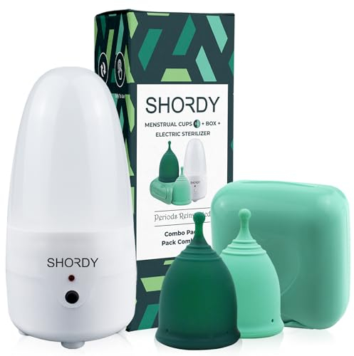 SHORDY Menstruationstasse und Dampfgarer, Sterilisator für Anfänger, Set mit 2 Periodenbechern (klein und groß), elektrischer Dampfsterilisator für einfaches Waschen mit starkem Durchfluss,
