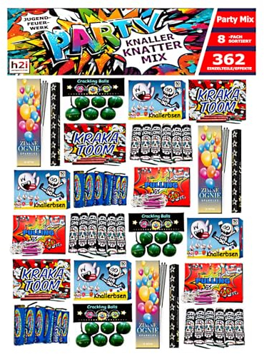 h2i Knaller Knatter Mix | 362 Pieces/Effects | Party Fun for Young and Old I Children & Youth Fireworks | 8 Assorted Designs | All- Season Fireworks Cat. F1