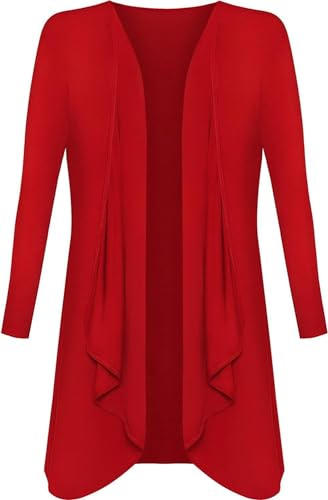 Brezza Long Cardigans for Women UK Plus Size Ladies Waterfall Open Front Top Red Size 24-26