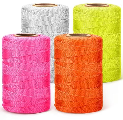 Amylove 4 Rollen Maurerschnur #18, 152,4 m geflochtene Nylonschnur, robuste Outdoor-Schnur für Gartenarbeit oder Mauerwerkwerkzeuge, Bau, DIY-Projekt, fluoreszierendes Mehrfarbig