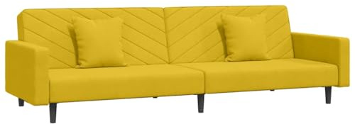 vidaXL Schlafsofa 2-Sitzer, Sofa mit 2 Kissen, Schlafcouch für Wohnzimmer Heimkino Büro, Couch Sofabett Tagesbett Gästebett, Gelb Samt