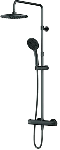 AM.PM Hit - Duschsystem Schwarz matt mit Thermostat, Komplettes Duschset mit Regendusche & Handbrause, Duscharmatur mit Duschsäule & Brauseschlauch, Brauseset mit Thermostat, Schwarz matt