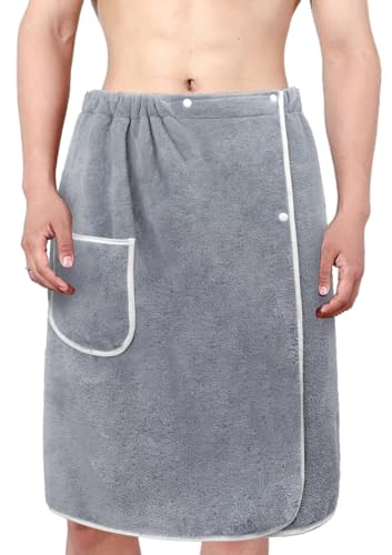 JIAHG Saunakilt Herren, verstellbar Saunahandtuch Duschtuch mit Druckknöpfe, Große Schnelltrockend Saunatuch Saunarock Saunasarong, Sauna Handtuch,Frottee, Saunatücher,70 x 140 cm