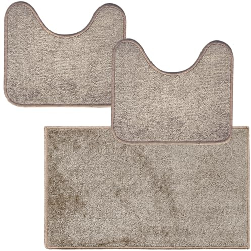 Comart - Set Tappeti Ocean Bagno - Tris Tappetini Bagno: Un Tappeto Rettangolare 45x75 cm + Due Giro Water o Bidet 45x75 cm - Soffici e Morbidi - Sottili e Antiscivolo - Lavabili in Lavatrice - Beige