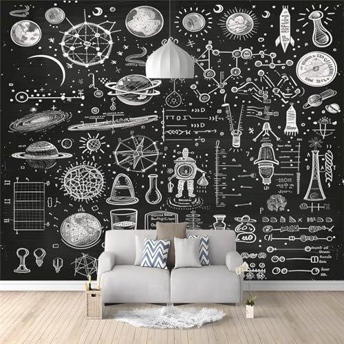 Benutzerdefinierte 3D-Tapete Großes Wandbild Nordische Ins Minimalistisch Cartoon Weltraum Rakete Cafe Restaurant Thema Hotel Hintergrund Wandbild Tapete 250 (B) x 175 (H) cm