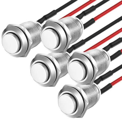 5 Stücke Wasserdichte Drucktaster Verriegelung Druckschalter Messing Vernickelt Taster Ein Aus 12mm 2A/24V mit Draht (Hervorstehend)