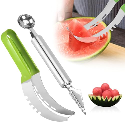 Cortador de Sandia,Cortador de Frutas Acero Inoxidable,Corta Cortador Sandia,Cortadora de Sandía,Kit de Bolas de Cortador Melón,Cuchillo Cortador de Fruta para Melón, Papaya,Pitaya