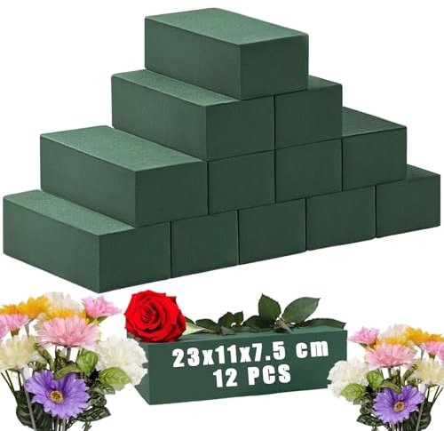 MUXHEL 12PCS Floral Foam Block 23x11x7.5 cm Green Wet Florist Foam Flower for Artificial Flowers, Room Decor, Wedding Aisle Flowers Floristry Displays and Designs