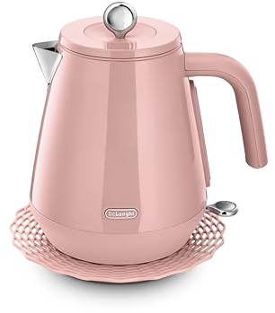 De'Longhi Eclettica BPA Free Metal Kettle KBY3001.PK, Customisable Design Rapid Boil Electric Kettle, 1.7L Large Capacity, Anti Scale Filter, Swivel Base, Cord Storage, Stainless Steel, 3000W, Pink
