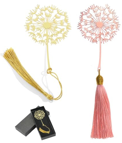EIYVUAL Metall Löwenzahn Lesezeichen, 2-teiliges Lesezeichen Set in Löwenzahn, Praktisches und Kreatives Geschenk für Freunde, Mit Geschenkbox