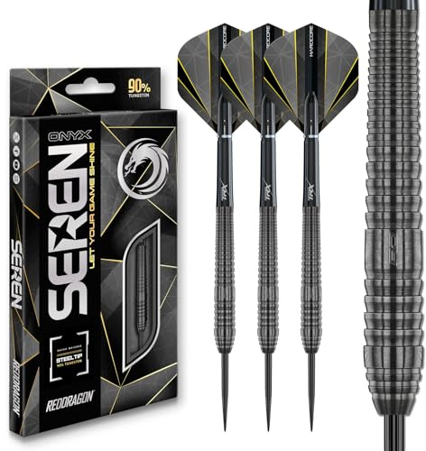 RED DRAGON Darts – Seren Onyx 2 21g - 90% Wolfram Professional Stahlspitze Dart-Set mit Dart Flüge und Dartschäfte