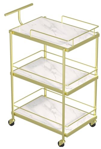 Barwagen mit 3 Etagen, rollbarer Getränkewagen für Wohnzimmer, multifunktionaler Mehrzweckwagen, Aufbewahrungsregal für Zuhause, Küche, Esszimmer, Roségold