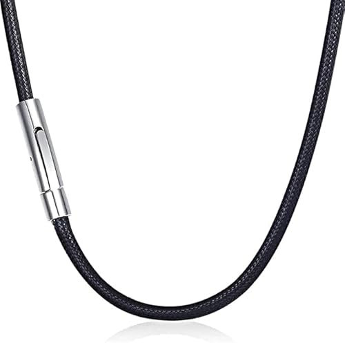 CYXZMYA Lederband Halskette 3mm, 51cm, Schwarz, Unisex, Kautschuk mit Edelstahl Verschluss, Geflochten, für Männer, Frauen, Jungen, Mädchen