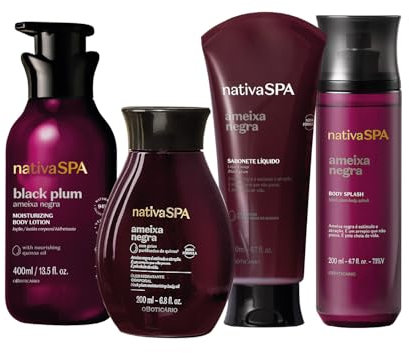 O Boticário Nativa SPA Ciruela Negra Set Regalo Cuidado de la Piel con 4 Productos | Crema Hidratante Corporal 400ml, Aceite Corporal Perfumado 200ml, Gel de Ducha y Baño 200g y Bruma Corporal 200ml