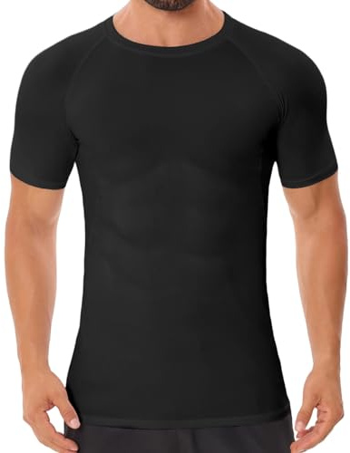 Donason Maglietta a Compressione da Uomo Maglia T-Shirt da Corsa a Manica Transpirante Palestra Camicia Funzionale Maglietta ad Asciugatura Rapida Allenamento Corsa Ciclismo Base Running Top