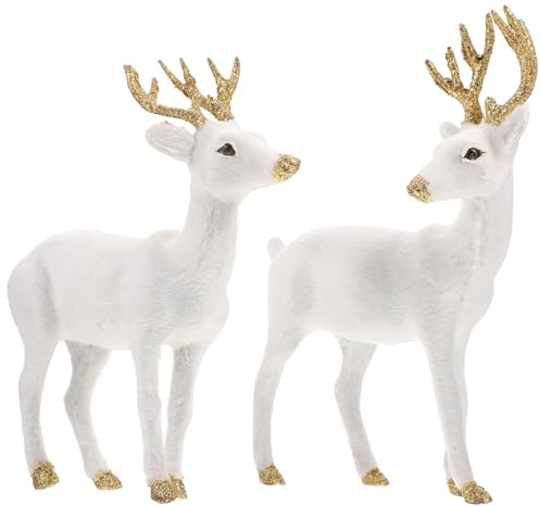 PartyKindom White Deer Ornament 2Pcs Plush Reindeer Christmas Decorations for Home Table Desktop Living Room Office Decor