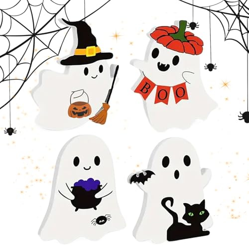 Lembeauty Decoracion De Mesa Fantasma - 4 Piezas Letreros Escritorio Fantasmas Figuras - Centros de Mesa Decorativos para Salón Dormitorio Cocina Chimenea Ventana