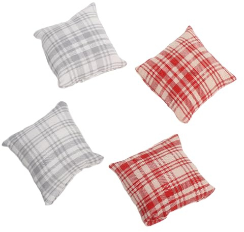Uonlytech 4 Stücke Teiliges Miniatur Kuschelkissen Realistische Puppenhaus Kissen aus Baumwolle Winzige Sofakissen für Puppenmöbel Dekorative Mini Kissen für Puppenhaus Sofa und Bett