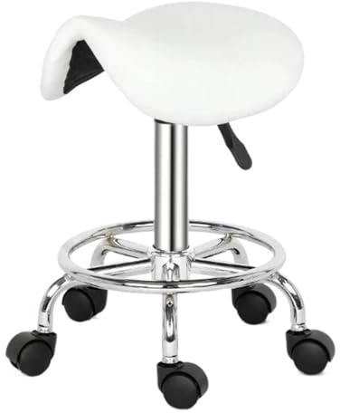 SHENJMAI Drehhocker auf Rollen Rollhocker Hydraulischer Sattel Salon Massagestuhl Tattoo Gesichts-Spa Büro Friseurstuhl(White)