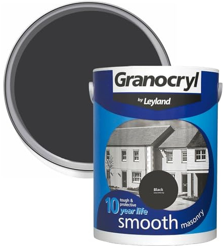 Smooth Masonry Paint - Black - 2.5L | Ultra Smooth Finish for Exterior Walls, Brick, and Concrete | Long-Lasting, Dirt-Resistant & Weatherproof Masonry Coating |