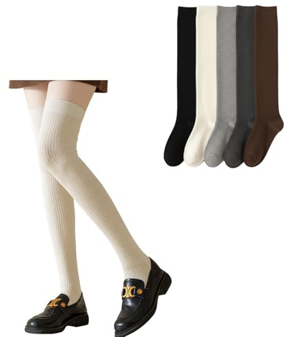 SULEAD Y2K Warmth and Style Cashmere Over-Knee Socks for Women - Double Needle Melange Cozy Winter Essential Boots (5 Pairs)
