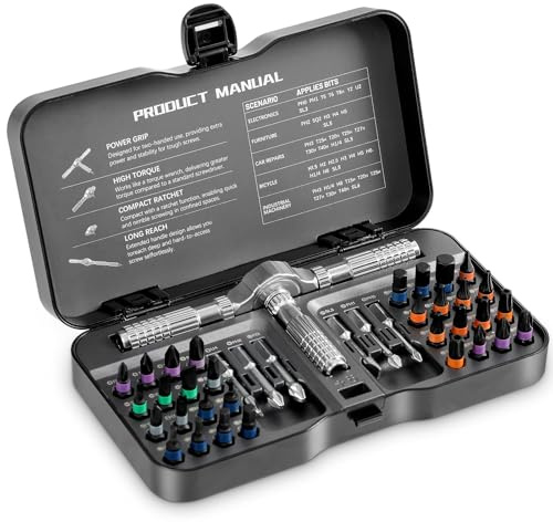 Frogetu Ratschen Schraubendreher Set,40 in 1 magnetischer Schraubendreher Set,S2 Stahlbits, DIY Kombinationsbiegsame Welle,T Griff Schraubend für Präzisions-Elektrogerätereparatur,Fahrradwerkzeug Set