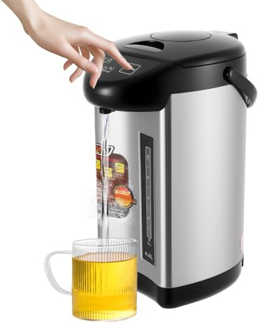4L Heißwasserspender Thermopot, 750W Glühweinkocher mit Thermostat, 3 Entnahme-Methoden glühweintopf, für Büro, Zuhause, Hotel, 92-95°C Haltefunktion
