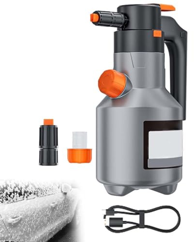 Electric Foam Sprayer, 2L Elektrischer Schaumsprüher, Großes Fassungsvermögen Schaumsprühgerät, Wiederaufladbar, Kabelloser Auto Schaumsprüher für Autopflege, Garten & Haushaltsreinigung (Grau)
