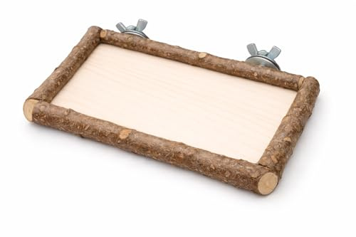 Sitzbrett Futterbrett Sandbad für Wellensittiche & Co inkl. Befestigung, Vogel Zubehör Holz Plattform, Holzständer Plattform f, 10 x 20 cm Eichhörnchen Hamster, Papagei Vogelkäfig Holz Sitzstange m