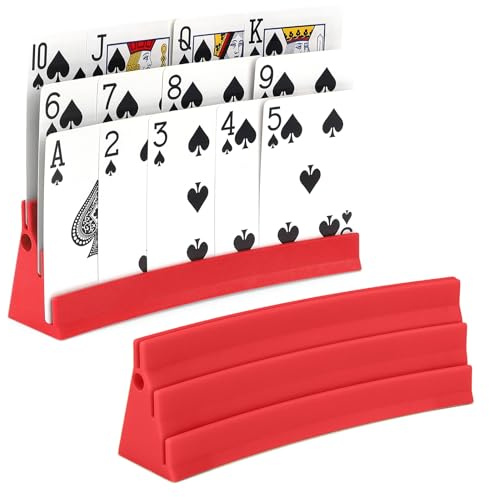 Celehappy 2 stycken korthållare spelkort med magnetisk montering 3 ramper spelkortshållare för att ställa upp hållare för kort seniorer barn artrit UNO spelkorthållare, röd
