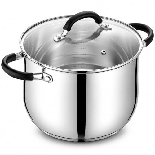 HaWare Stock Pot, 11.4L Stainless Steel Stockpot with Visible Lid | Drum-shaped Cooking Pot for Soup, Tri-Ply Bottom Base for Induction/Gas/Electric/Ceramic, Heatproof Handle & Dishwasher Safe