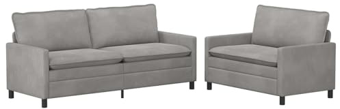 ULUYYUC Sofa Set 2-teilig Samt Hellgrau - Moderne Couchgarnitur 2-Sitzer und 3-Sitzer für Wohnzimmer - Polstersofa Set mit Metallrahmen und abnehmbaren Bezügen