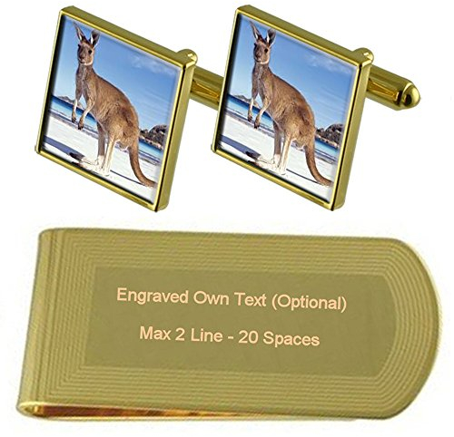 Select Gifts Kangaroo Gold-Manschettenknöpfe Geldscheinklammer Gravur Geschenkset