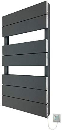 500mm (w) x 800mm (h) Electric Flow Anthracite Aluminium Towel Rail with a 300w Electric Element & Chrome Wall Controller (Pre-filled)