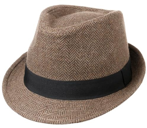 Lipodo Classic Trilby Hut Fischgratmuster Ripsband Damen und Herren Sommer Winter