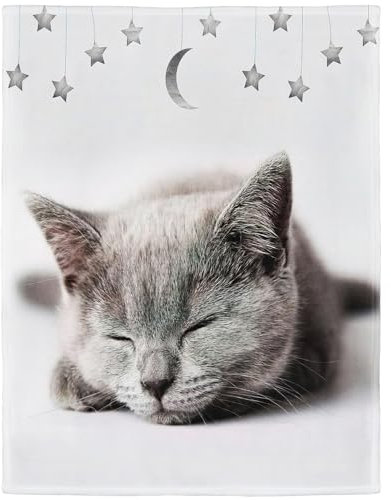 YISUMEI Weiche Flanelldecke mit Kätzchen-Motiv, Polyester, Weiß, 150 x 200 cm