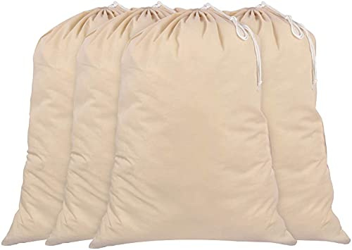 Sweet Needle Bolsas para la compra extragrandes y resistentes para almacenamiento de ropa sucia, 71X91 CM - 100% algodón, muy duraderas, cordón con cierre de cordón, lavable a máquina (Paquete de 4)