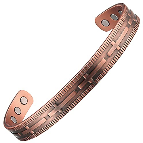 MagEnergy Pulsera de cobre para hombres y mujeres, 99.9% cobre sólido, pulseras magnéticas ajustables, caja de regalo (patrón de cruz), 6.5inch, Cobre