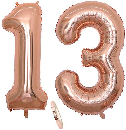 2 Globos Número 13, Number 13 Globo Chica de oro rosa, 40Figuras de globos con globo de lámina de helio inflable, Globo gigante para la decoración de la fiesta de cumpleaños, Prom (xxxl 100cm)
