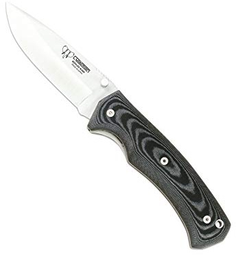 Cudeman Navaja 327-M hoja de acero Böhler N-695 de 10 cm y empuñadura de micarta negra separadores rojos de 13,5 cm para caza, pesca, supervivencia y bushcraft + Portabotellas regalo