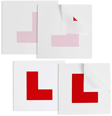 Onarway Learner Plate L Plate 4 Pack for driver learner, 2 PCS of Self Adhesive L Sticker & 2 PCS of Electrostatic L Plates for Car Window, No Fading No Blow off Easy to Move without Scratching